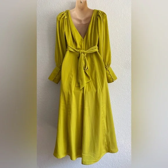 NEW Banana Republic Blouson-Sleeve Citron Green Celestial Maxi Dress 2 Petite - Picture 3 of 9